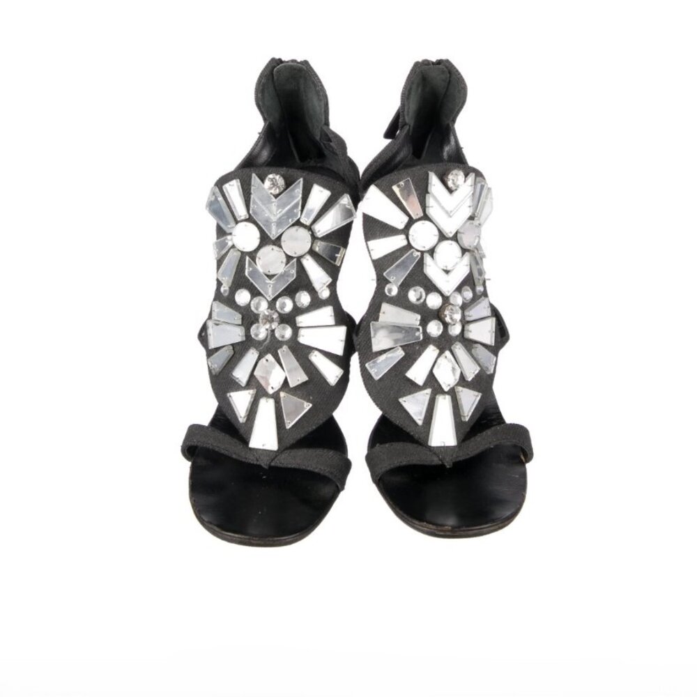 GIUSEPPE ZANOTTI Canvas Printed Gladiator Sandals Size 36.5M